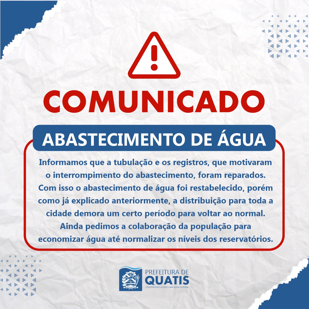 Comunicado Abastecimento De Gua Prefeitura Municipal De Quatis