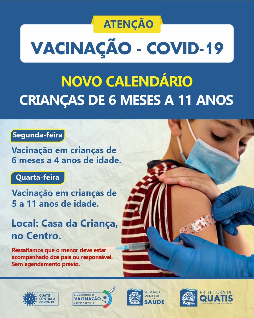 VACINAÇÃO CONTRA A COVID 19 NA CASA DA CRIANÇA CONFIRA O NOVO