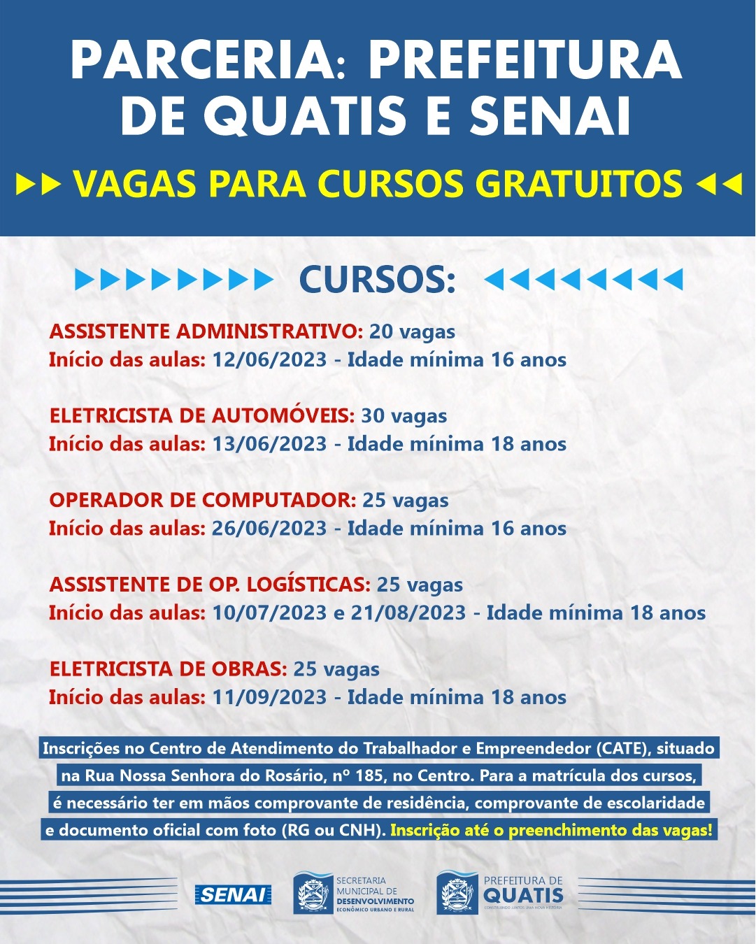 Prefeitura E Senai Abrem Vagas Para Cursos Gratuitos Prefeitura