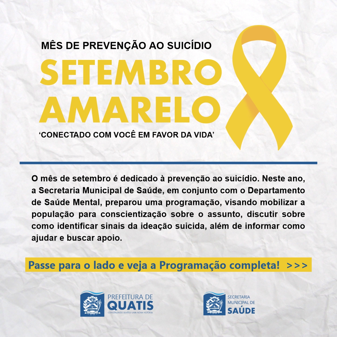 Semana De Conscientiza O Setembro Amarelo Prefeitura Municipal De Quatis