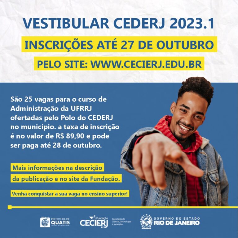 INSCRIÇÃO ABERTAS PARA O VESTIBULAR CEDERJ 2023.1 – Prefeitura ...