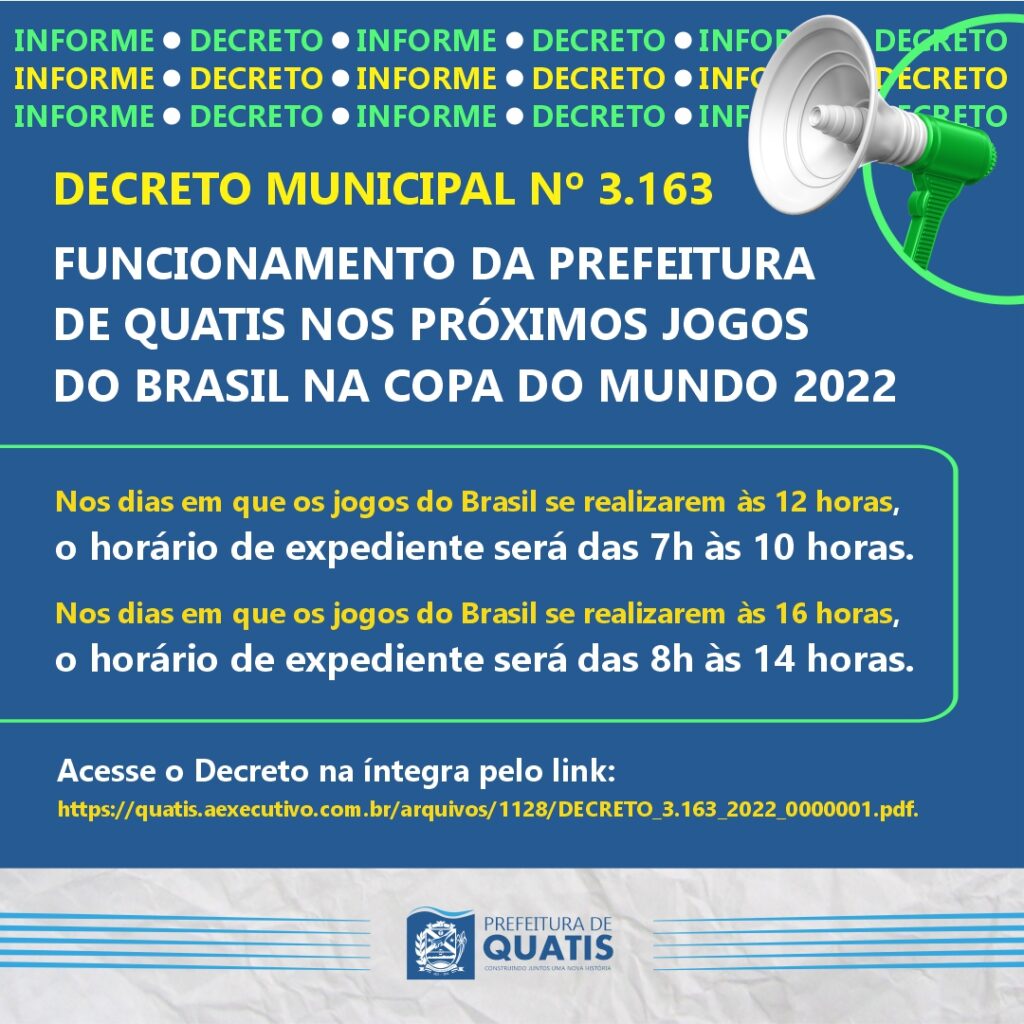 Copa: Prefeitura informa horário de expediente nas repartições