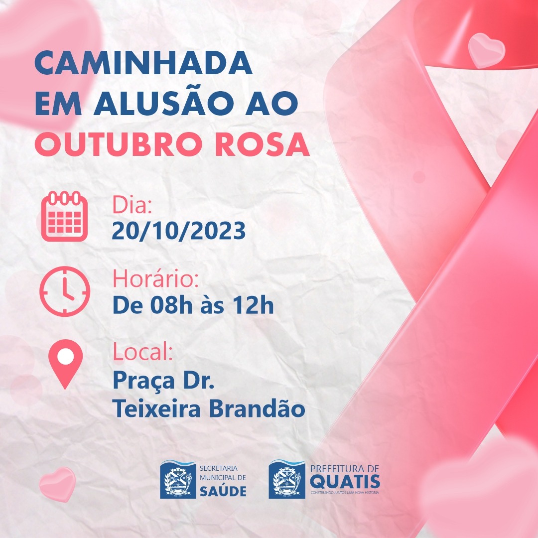 Caminhada alusiva ao Outubro Rosa será realizada nesta terça em