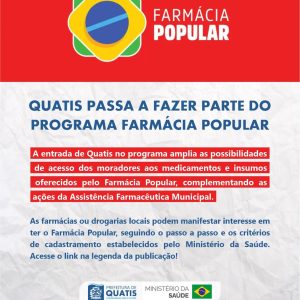 PUB - Quatis passa a fazer parte do Programa Farmácia Popular